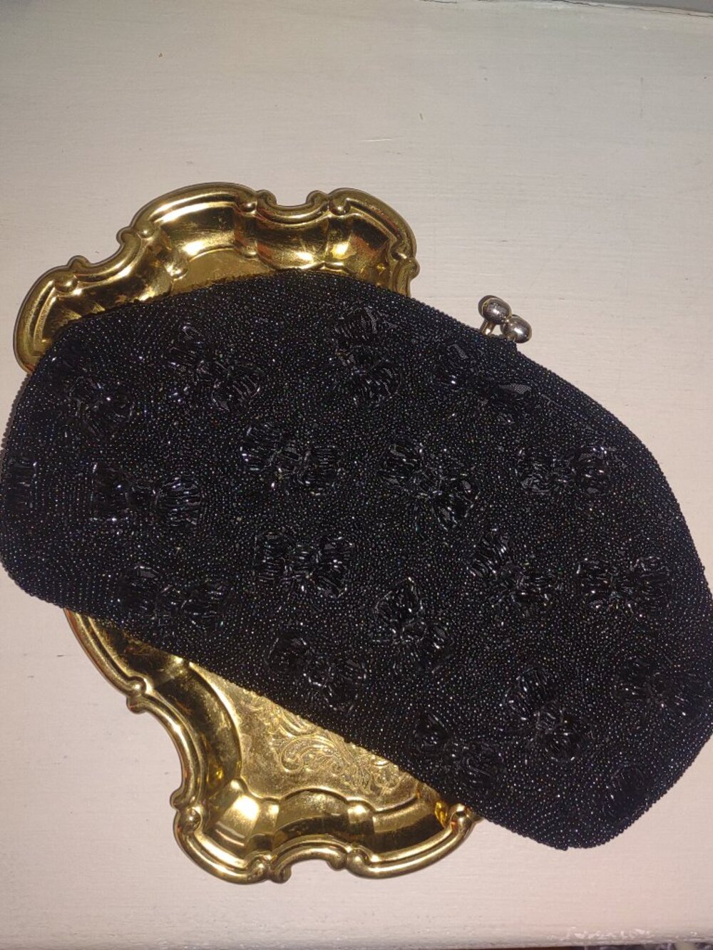 Vintage Black Beaded Clutch Bags by Joseph Japan Handmade Evening Bag